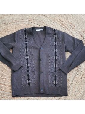 Vintage Platinum mode brown argyle oldschool grandpa cardigan old money Size L